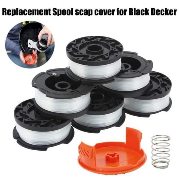 (hvitt) Spoleutskiftningssett - BLACK & DECKER - 8 deler - Utskiftingstråd - Spolehette - Fjær