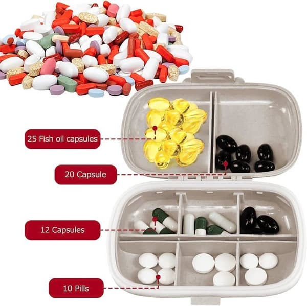 Resetablett med piller, 2-pack, bärbar pillerdosa med 8