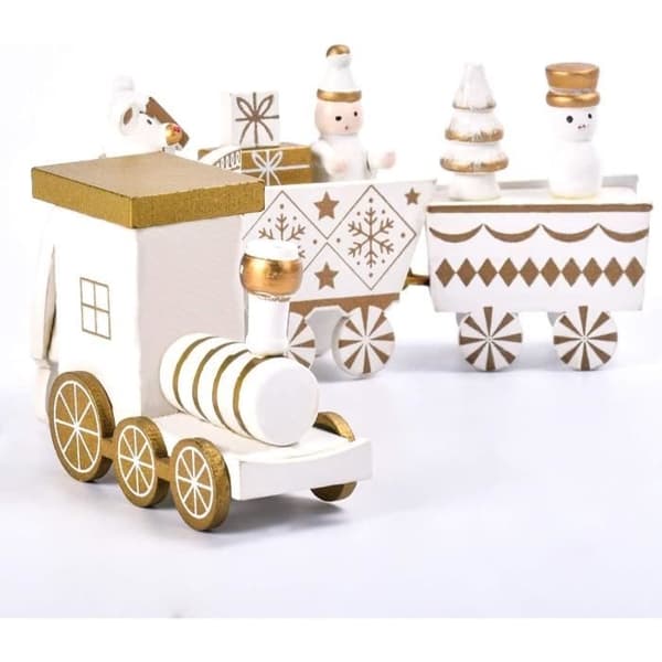 Mini træjuletogsdekoration - Juletogsborddekorationssæt til børn - Hvid