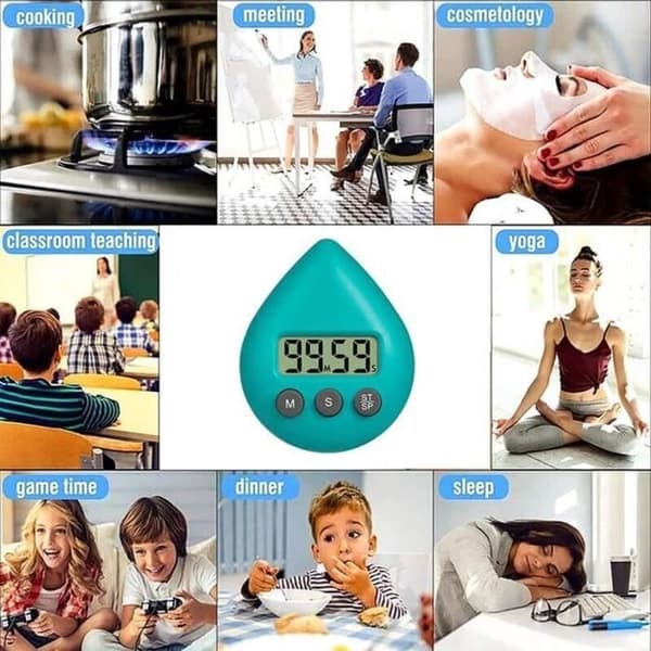 TIMER - HOURGLASS LCD kjøkkentimer, vanntett digital dusjtimer, 5 energisparende farger, dråpeform