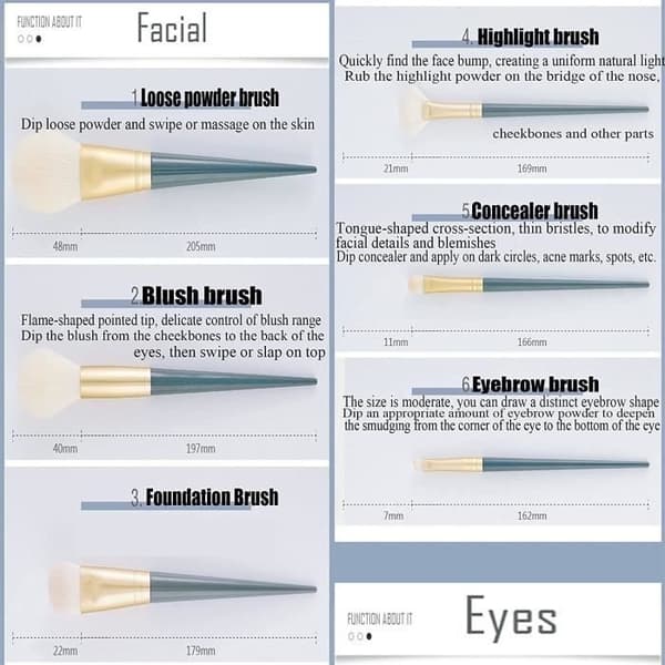 Makeupbørster, Makeupbørstesæt, 10-delt børstesæt, Børstesæt, Makeupbørstesæt, til