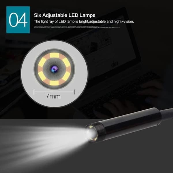 LED 7 mm linse vanntett kamerafokus endoskop Android mini USB-kabel 1,5 m