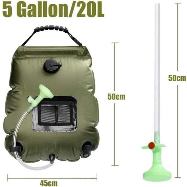 Solcellsdriven campingduschväska, 20L bärbar, hopfällbar solcellsdriven duschväska för utomhusbruk med omkopplingsbart uppvärmt duschmunstycke