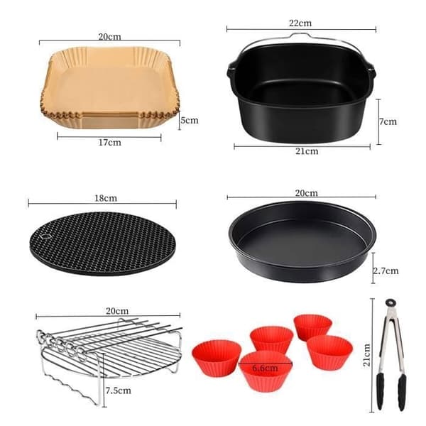 Tilbehørssett til airfryer, firkantet tilbehør til airfryer, 8 tommer