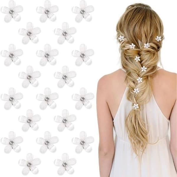 (Vita) Mini hårspännen - Ej specificerad - 20 st - Blomma - Strass - Bröllopsaccessoar