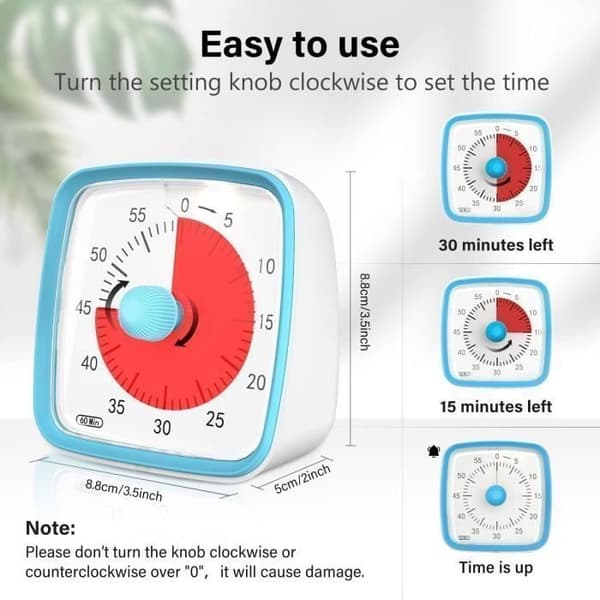 (Blå) Visuell timer med nattlys, 60 minutters nedtellingstimer for barn og voksne (Blå)