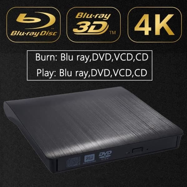 Eksternt optisk drev sort USB 3.0 BD-ROM Blu-ray 4K 3D CD-VCD-DVD-brænder til stationær bærbar computer Notebook