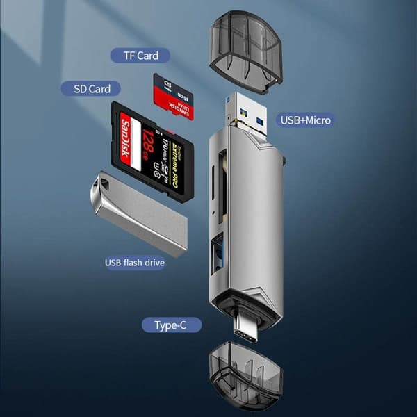 1 USB C SD-kortleser, USB OTG-adapter, USB 3.0 USB C Micro USB støtter SD/MicroSD
