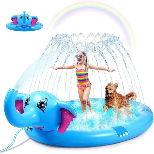 Vandspraymåtte til børnelegetøj - Udendørs PVC - Elefant - Blå - 208 cm x 130 cm