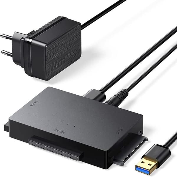 (Svart) USB 3.0 till IDE SATA-hårddiskadapter för 2,5" 3,5" IDE SATA SSD-hårddisk med extern nätadapter