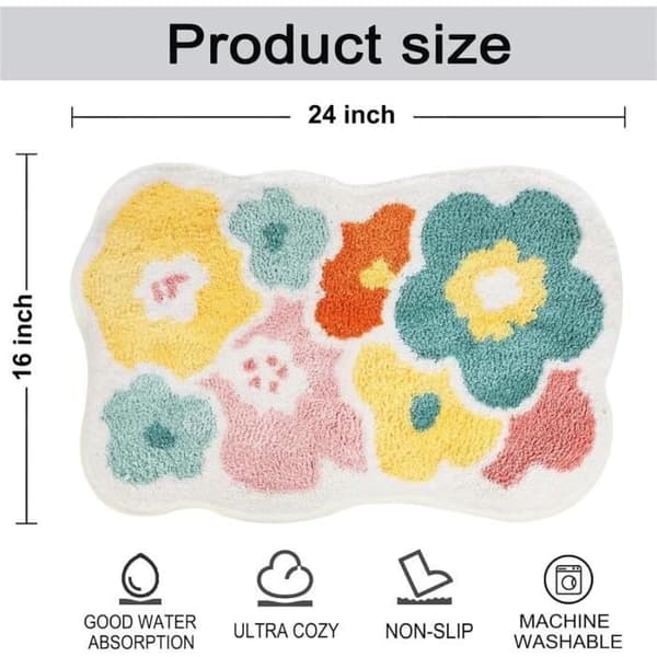 Baderomsmatte, 40 x 60 cm absorberende baderomsmatte, blomsterdesign