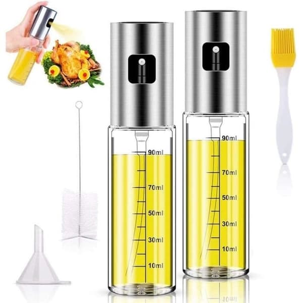 Oliesprøjte, 2 stk. 100 ml olivenoliesprøjte, eddikedispenser med børste og tragt til