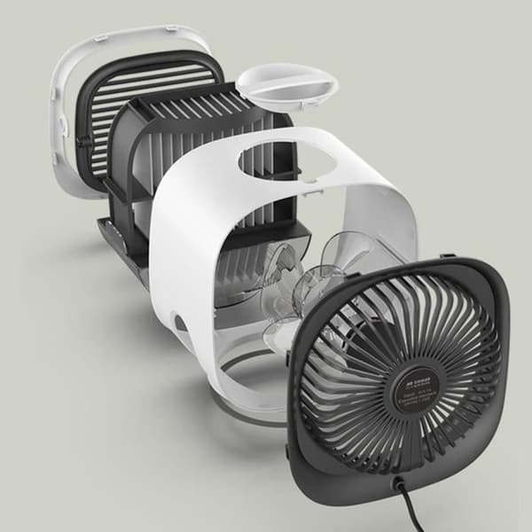 Mini aircondition-bordventilator med LED-natlys - hvid