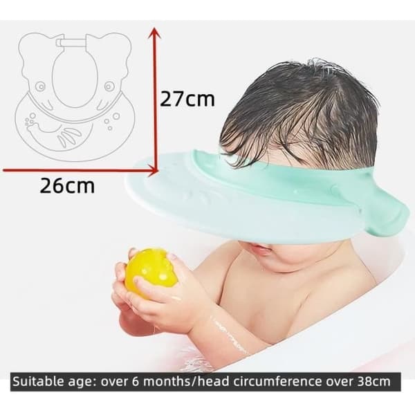 Badehette til baby, dusjbeskyttelse for barn, justerbar dusjhette, silikonvisir, for gutter, jenter (grønn)