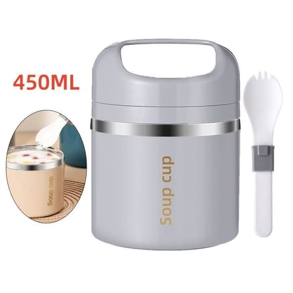 (Lysegrå) Isolert matbeholder - Termos - Rustfritt stål - 450 ml - Bærbar - Lysegrå