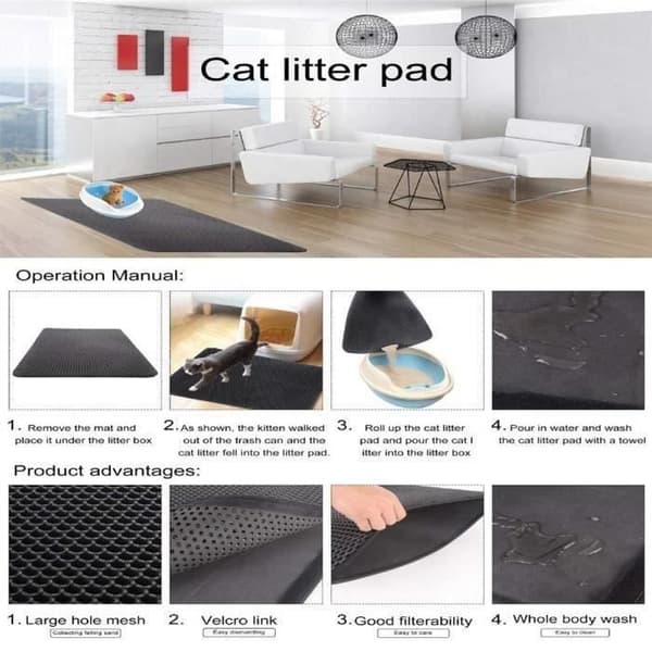 Kattematte - Giftfri - 45x60cm - Vanntett - Bikakedesign - Grå