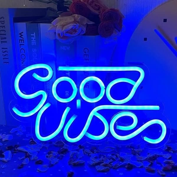 (Blå) Neonskylt - Good Vibes - Blå modell - USB-driven - Inomhusdekoration - 1W