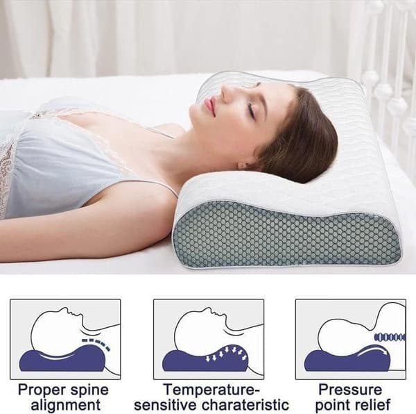 (Vit) Cervikalkudde i minnesskum, bekväma ergonomiska bågformade kuddar, ortopedisk sovkudde