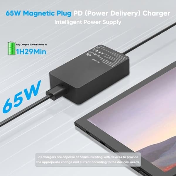65W lader, kompatibel med Surface Pro 3/4/5/6/7, Surface Go 2/1, Microsoft Surface Book/Notebook/Nettbrett, USB