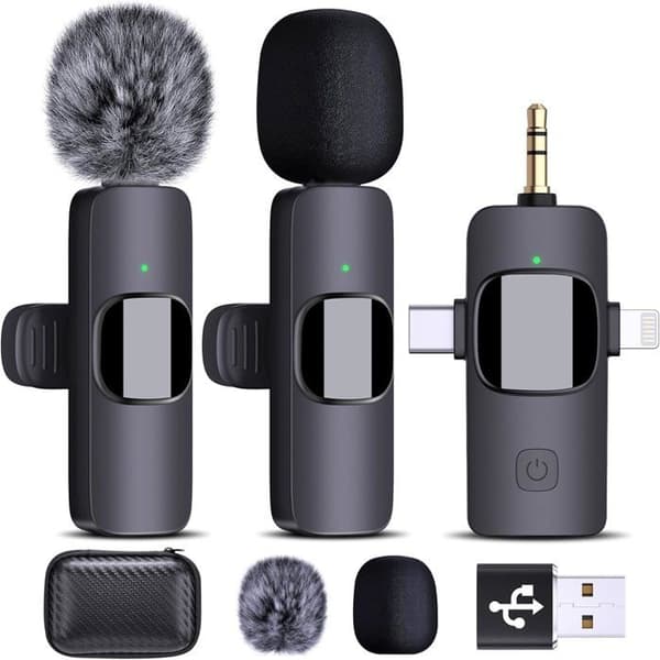 (Grå) Trådløs lavaliermikrofon - Universal - 4 i 1 - Støydempende - USB-C - Kompatibel med iPhone/Android
