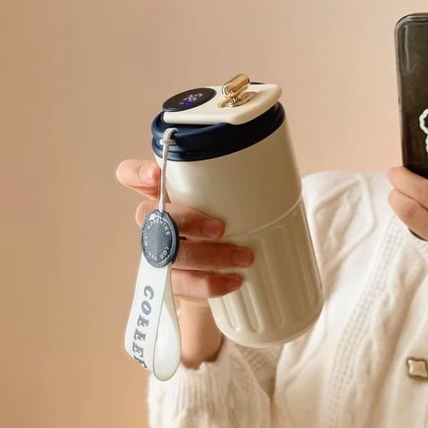 Blå - Smart kaffetermoskrus med intelligent temperaturdisplay, rustfritt stålkrus