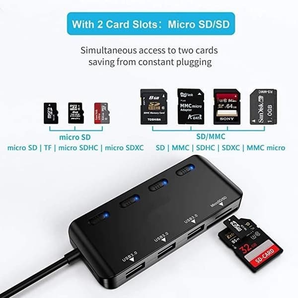 Atolla USB 3.0 Hub Multi-Port Adapter med SD/TF/Micro SD-kortleser for Macbook/Notebook og mer