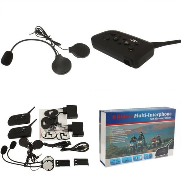 2-delat kit Motorcykelintercom 1KM (max 6 personer via Bluetooth)