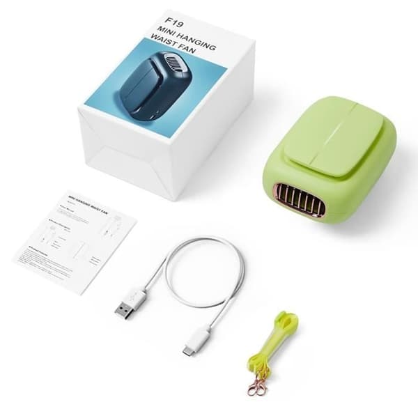Bærbar køleventilator, USB hurtigopladning, taljehængende nakkekøler, sort