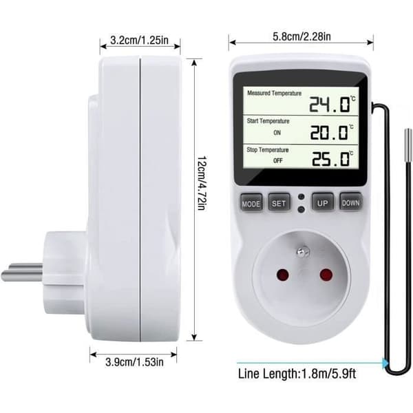 Termostatuttak, digital programmerbar uttakstimer med sonde, drivhusvarmer til akvarium