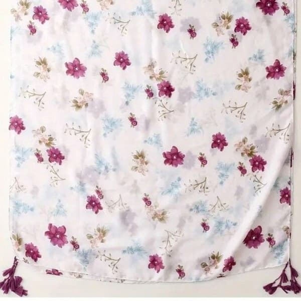 (LILLA BLÅ) Dameskjerf i polyester med pompong, 180 x 90 cm,