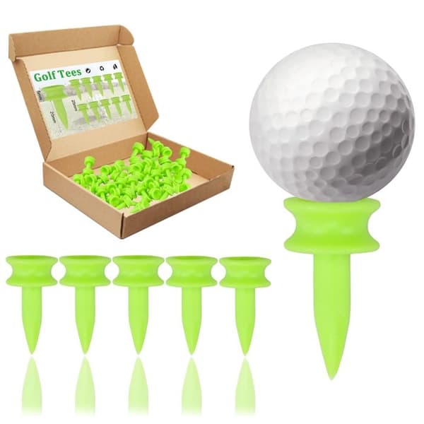 Plastgolftees, 25 mm, förpackning med 100 små gröna tees, 25 cm.