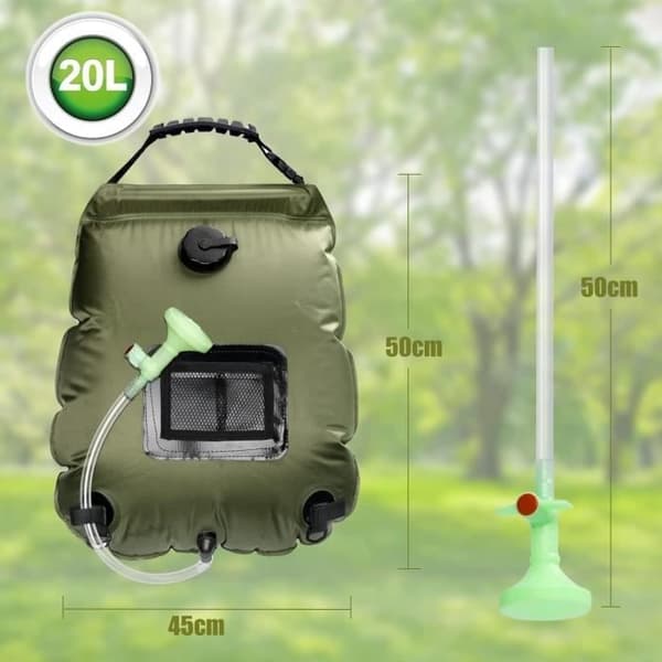 Solcellsdriven duschväska för camping, 20L bärbar solcellsdriven duschväska för camping, varmvattendusch med duschmunstycke