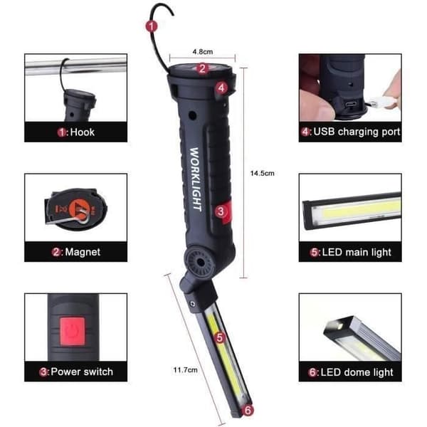 Arbeidslys - LED - Oppladbar - 800LM - 5 moduser - Vanntett