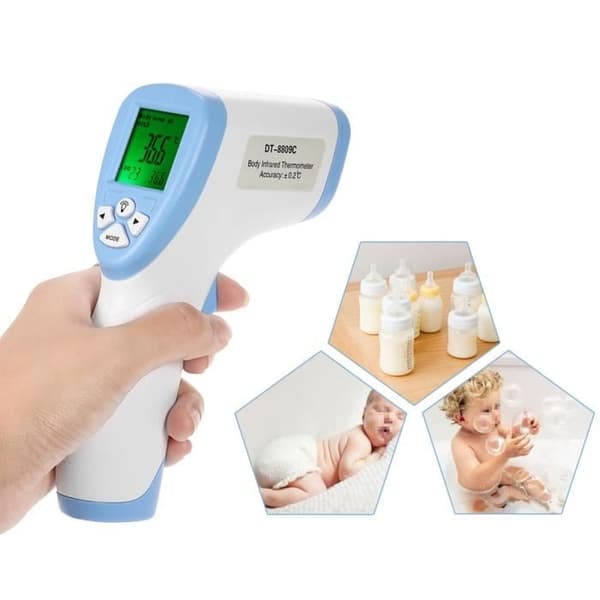 Beröringsfri infraröd panntermometer, bärbar infraröd termometer DT8809C blå, batteri ingår ej