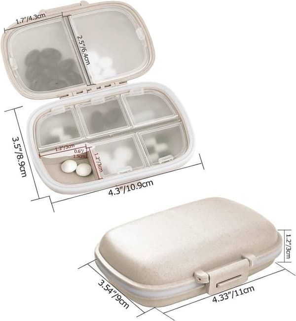 Resetablett med piller, 2-pack, bärbar pillerdosa med 8
