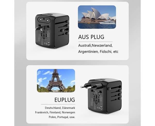 Verdensomspennende reiseadapter, universell reiseplugg, internasjonal pluggadapter, universaladapter