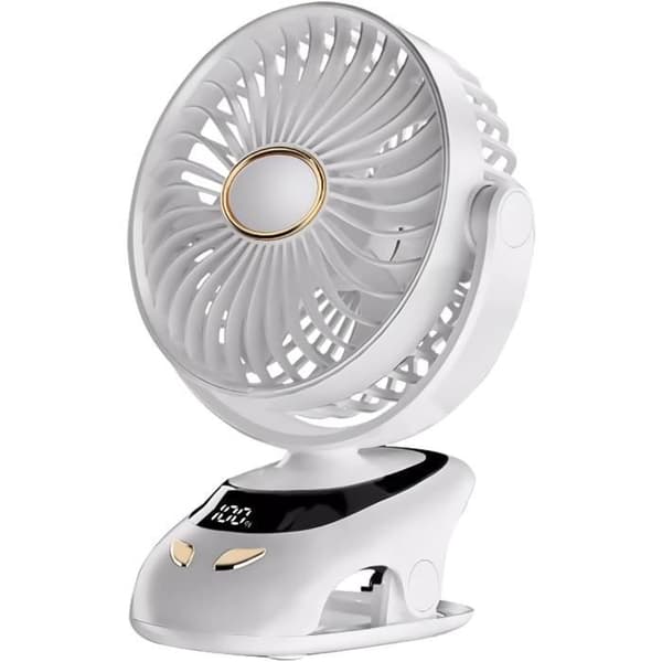 (Hvid) Skrivebordsventilator - INGEN MÆRKE - Bærbar Mini USB - 5 hastigheder - LED-display -