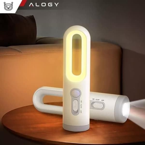 LED-nattlys med bevegelsessensor, bærbar LED-skrivebordslampe med lommelykt,