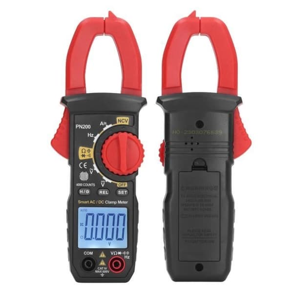 (Rød og sort) Digital tangmeter - SURENHAP - Model AC DC NCV - 600V - 20A - Baggrundsbelyst display