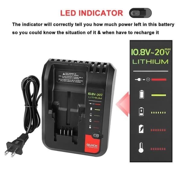 Lader 2A erstatningslitiumbatterilader for Black and Decker 18V PORTERKABEL Stanley ch
