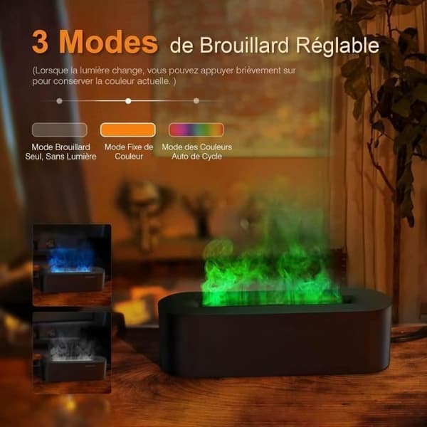 (Sort) Essentiel oliediffuser - Aroma diffuser med 7 farveskiftende flammer - 150 ml mini ultralydsfugter