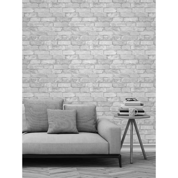 Hvidt og sølv tapet med rustik murstenseffekt - Windsor wallcoverings FD41488