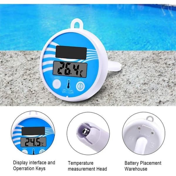 Flytande solcellsdriven digital pooltermometer - Elektronisk pooltermometer - Flytande solcellstermometer - Med LED