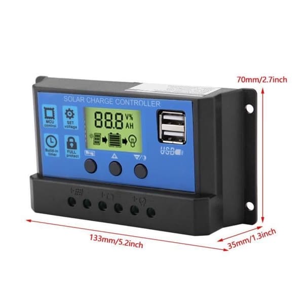 Xuyan PWM Solpanel Laddningsregulator Regulator 12V 24V Dubbel LCD-Display 30A (YJSS-30A)