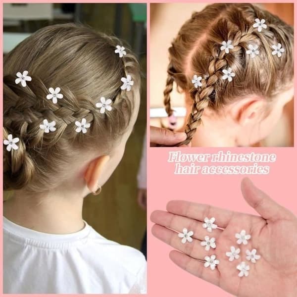 (Vita) Mini hårspännen - Ej specificerad - 20 st - Blomma - Strass - Bröllopsaccessoar