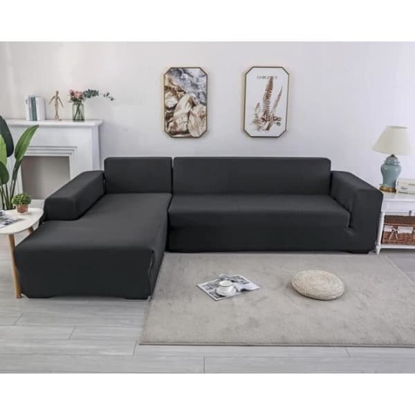 Trekk til L-formet hjørnesofa i polyester, elastisk, 3+2-seter, for hjemmemøbler, svart