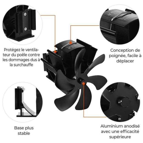 PRUMYA 6-bladet hængende pejsventilator lydløs termodynamisk effektiv ventilator