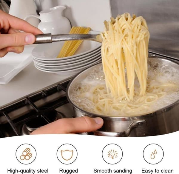 2 spaghettiskeer 30 cm, køkkenpastaske, pastagaffel, serveringsske i rustfrit stål til spaghetti