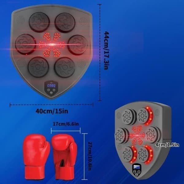 Elektronisk boxningsmaskin - LED - Svart - Bluetooth-anslutning - Handskar ingår - Robust