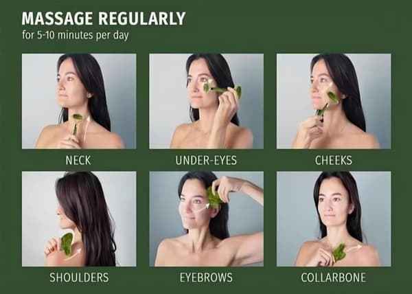 Ansigts- og kropsmassage-triosæt, jaderulle, gua sha-sten og